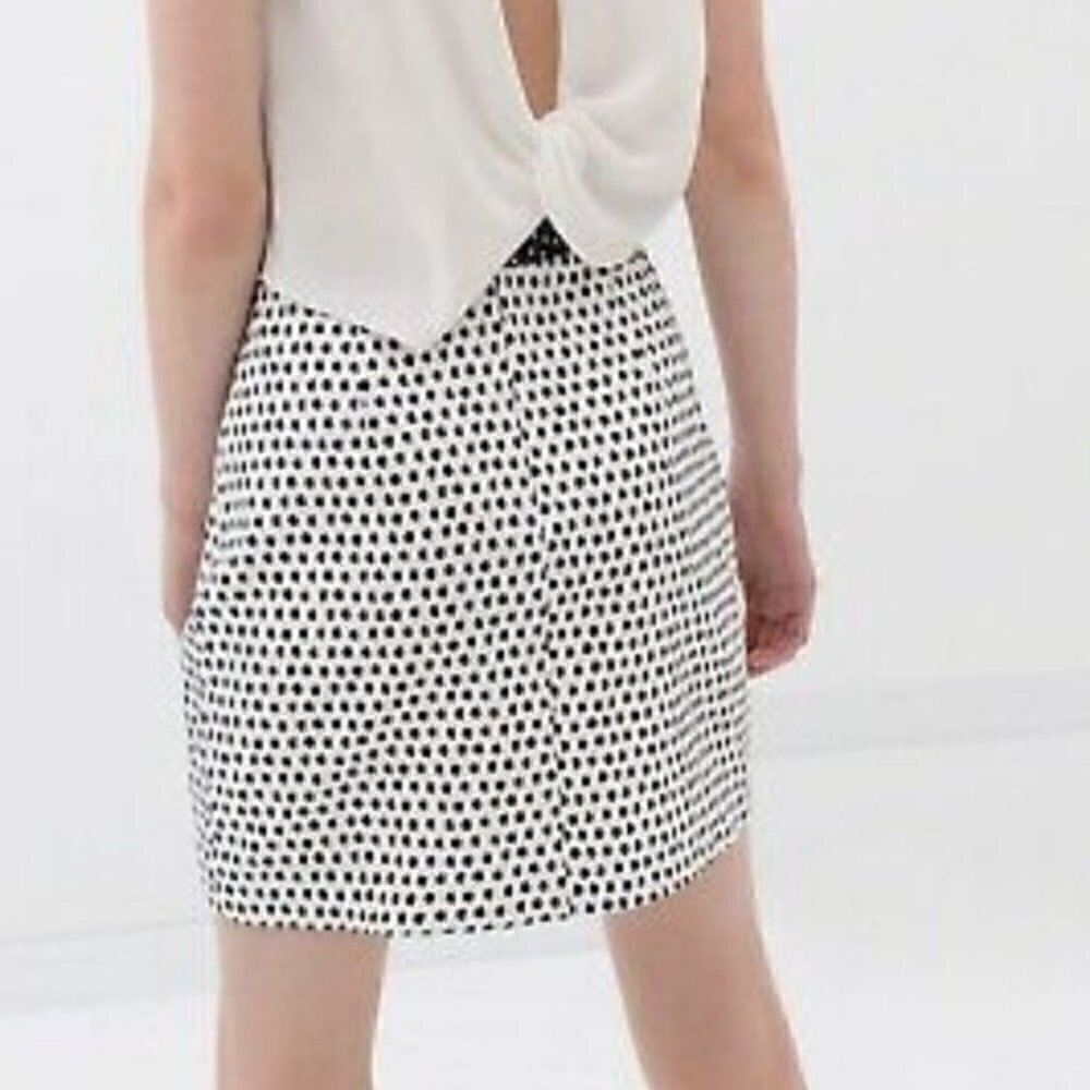 ZARA Nautical Polka Dot Pleated Mini Skirt Pockets Navy White XS Cotton - Picture 3 of 8